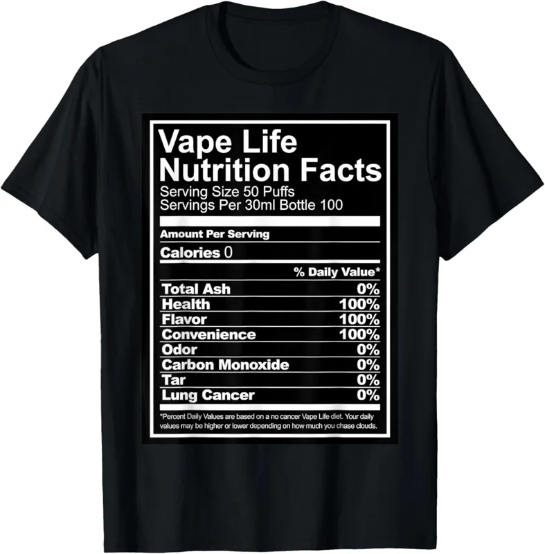 Vaping Shop - Vape Life Informazioni nutrizionali T-shirt grafica
